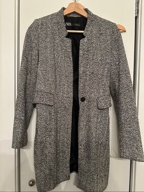 Zara Gray & Black Herringbone Long Coat